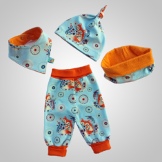 Kinderkleidung-Geschenkset (türkis/orange)